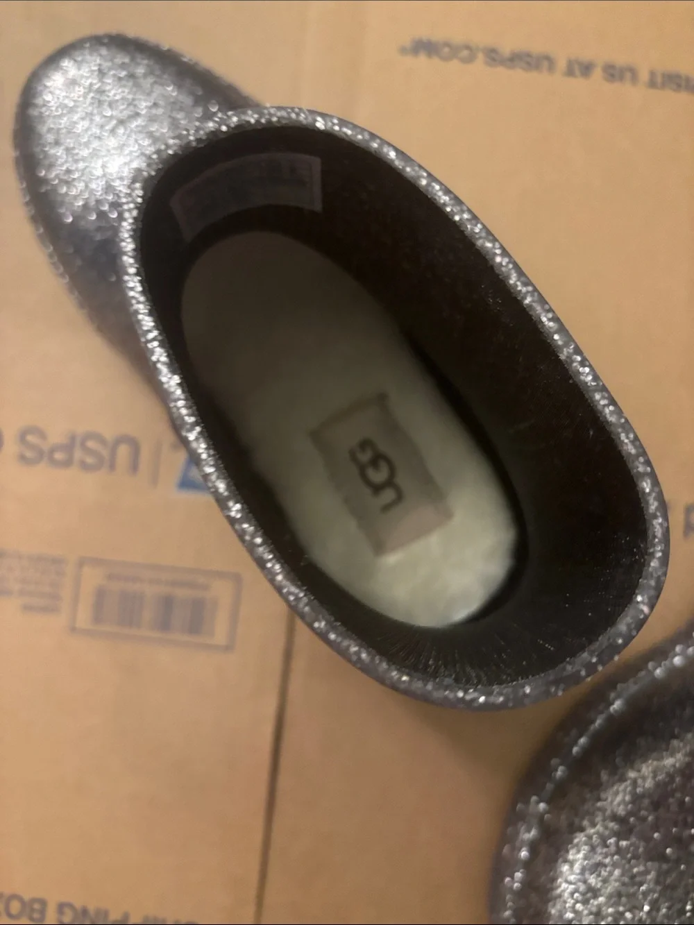 NWT UGG Drizlita Kids Metallic Silver Glitter Rain Boots